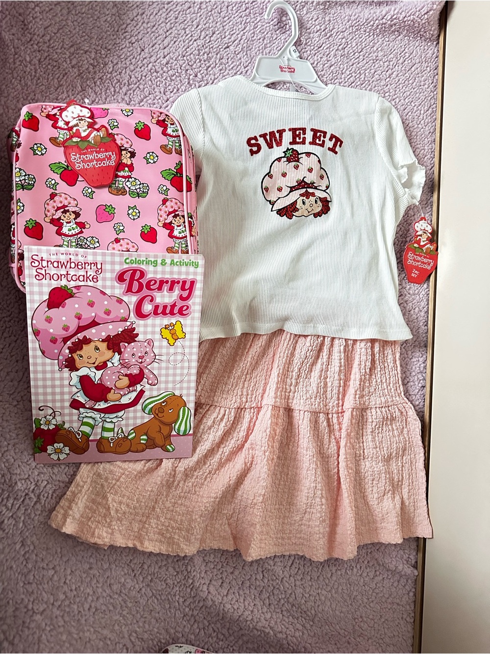 Strawberry Shortcake Sweet Graphic Tee & Skirt Set, Lunch bag & Coloring book